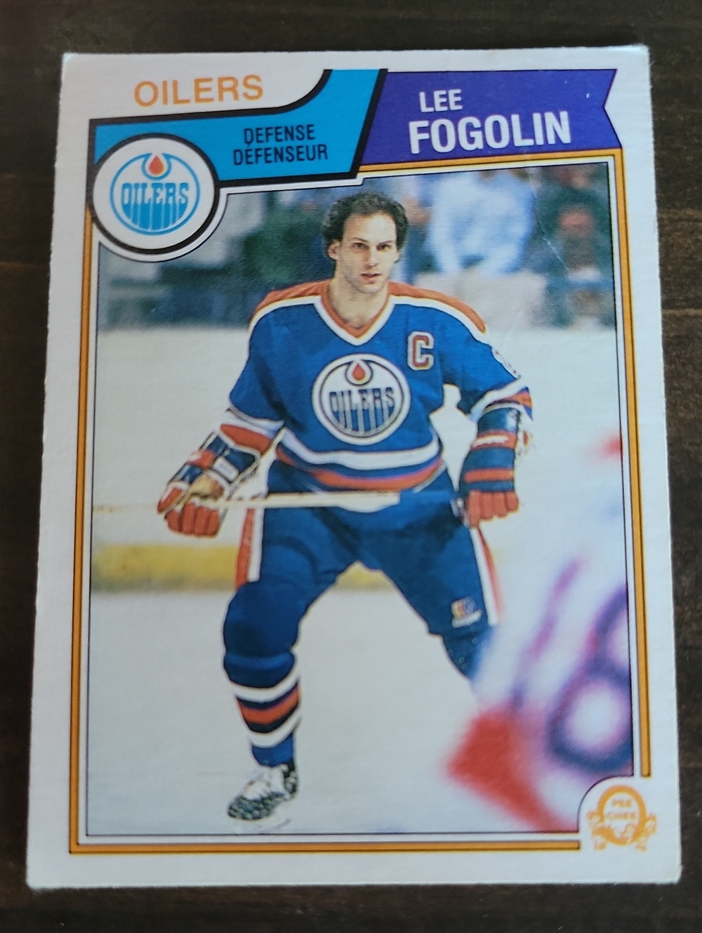 1983/84 OPC Lee Fogolin Edmonton Oilers Hockey Card - Blue/Orange